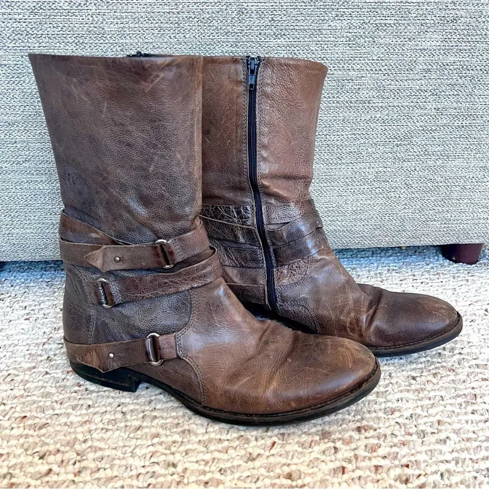 Vera Wang Lavender Label Kippy Leather Moto Mid Boot Distressed